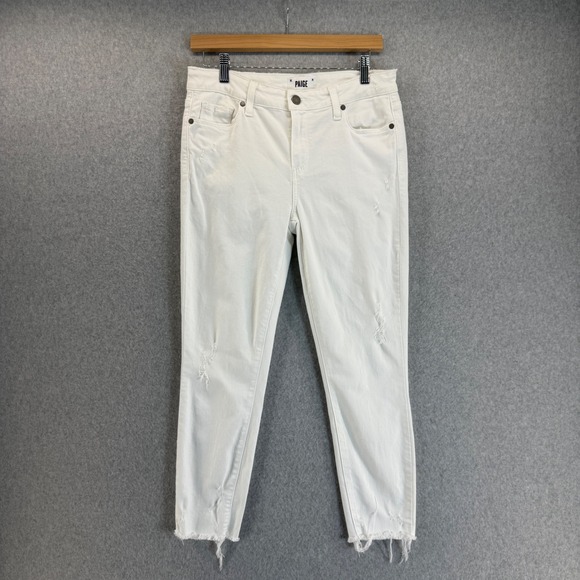 Paige Jeans Verdugo Crop‎ White Distressed Hem Denim Skinny Leg Womens Size 30 - Picture 1 of 12